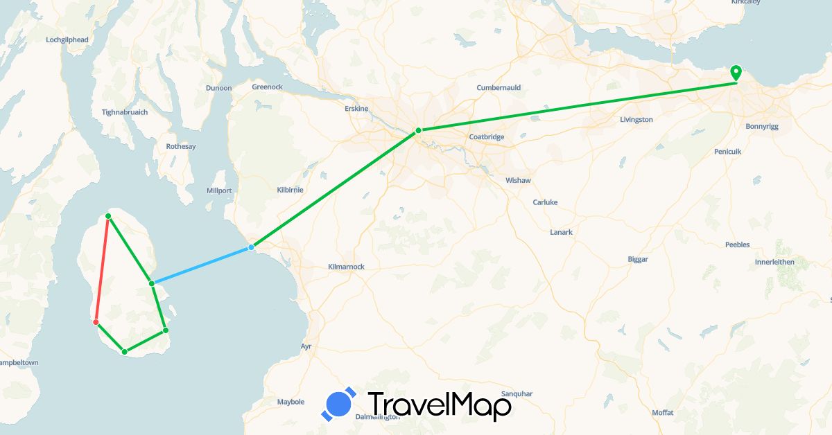 TravelMap itinerary: bus, plane, hiking, boat in United Kingdom (Europe)